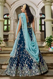 Picture of Ethnic Navy Blue Designer Indo-Western Lehenga Choli for Engagement, Reception, and Sangeet