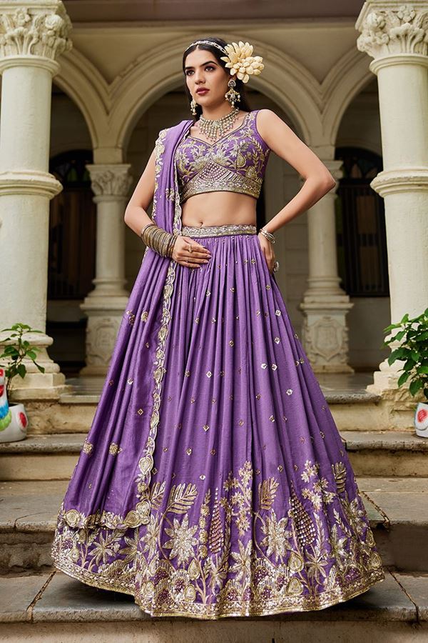 Picture of  Royal Purple Designer Indo-Western Lehenga Choli for Engagement, Reception, and Sangeet