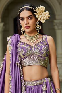 Picture of  Royal Purple Designer Indo-Western Lehenga Choli for Engagement, Reception, and Sangeet