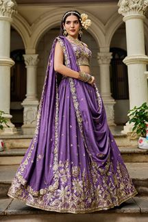 Picture of  Royal Purple Designer Indo-Western Lehenga Choli for Engagement, Reception, and Sangeet