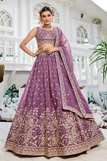 Picture of Captivating Lavender Designer Indo-Western Lehenga Choli for Engagement, Reception, and Sangeet