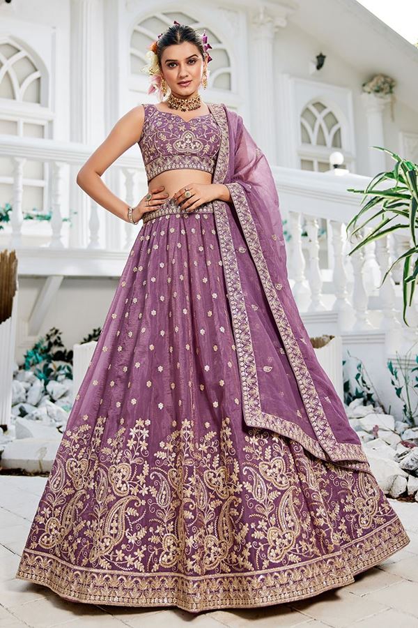 Picture of Captivating Lavender Designer Indo-Western Lehenga Choli for Engagement, Reception, and Sangeet