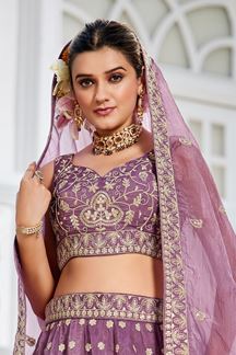 Picture of Captivating Lavender Designer Indo-Western Lehenga Choli for Engagement, Reception, and Sangeet
