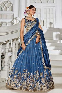Picture of  Surreal Navy Blue Designer Indo-Western Lehenga Choli for Engagement, Reception, and Sangeet