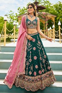 Picture of  Pretty Green Designer Indo-Western Lehenga Choli for Mehendi, Engagement, and Reception