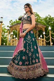 Picture of  Pretty Green Designer Indo-Western Lehenga Choli for Mehendi, Engagement, and Reception