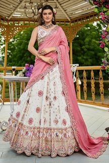 Picture of  Flamboyant Cream Designer Indo-Western Lehenga Choli for Engagement, Reception, and Sangeet