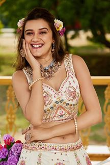 Picture of  Flamboyant Cream Designer Indo-Western Lehenga Choli for Engagement, Reception, and Sangeet