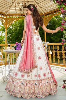 Picture of  Flamboyant Cream Designer Indo-Western Lehenga Choli for Engagement, Reception, and Sangeet