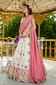 Picture of  Flamboyant Cream Designer Indo-Western Lehenga Choli for Engagement, Reception, and Sangeet