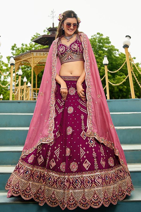 Picture of Striking Burgundy Designer Indo-Western Lehenga Choli for Engagement, Reception, and Sangeet