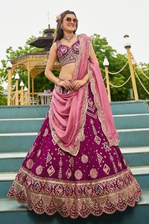 Picture of Striking Burgundy Designer Indo-Western Lehenga Choli for Engagement, Reception, and Sangeet