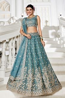 Picture of Smashing Sea Green Designer Indo-Western Lehenga Choli for Engagement, Reception, and Sangeet