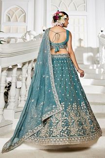 Picture of Smashing Sea Green Designer Indo-Western Lehenga Choli for Engagement, Reception, and Sangeet
