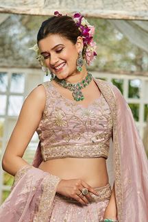 Picture of Spectacular Mauve Designer Indo-Western Lehenga Choli for Engagement, Reception, and Sangeet