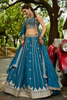 Picture of  Dazzling Teal Designer Indo-Western Lehenga Choli for Engagement, Reception, and Sangeet