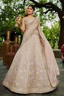 Picture of Outstanding Nude Designer Indo-Western Lehenga Choli for Engagement, Reception, and Sangeet