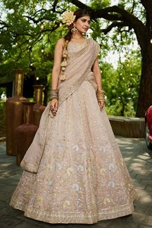 Picture of Outstanding Nude Designer Indo-Western Lehenga Choli for Engagement, Reception, and Sangeet
