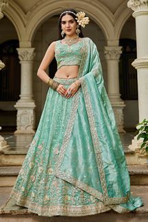 Picture of  Fascinating Sea Green Designer Indo-Western Lehenga Choli for Engagement, Reception, and Sangeet