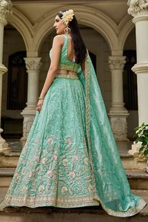 Picture of  Fascinating Sea Green Designer Indo-Western Lehenga Choli for Engagement, Reception, and Sangeet
