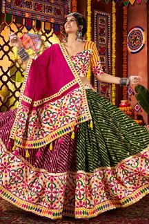 Picture of  Charismatic Viscose Cotton and Pure Silk Designer Navratri Lehenga Choli for Garba Dance and Festival Celebrations