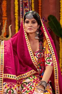 Picture of  Charismatic Viscose Cotton and Pure Silk Designer Navratri Lehenga Choli for Garba Dance and Festival Celebrations