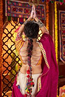 Picture of  Charismatic Viscose Cotton and Pure Silk Designer Navratri Lehenga Choli for Garba Dance and Festival Celebrations