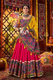 Picture of  Fascinating Viscose Cotton and Pure Silk Designer Navratri Lehenga Choli for Garba Dance and Festival Celebrations