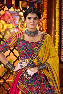 Picture of  Fascinating Viscose Cotton and Pure Silk Designer Navratri Lehenga Choli for Garba Dance and Festival Celebrations
