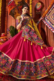 Picture of  Fascinating Viscose Cotton and Pure Silk Designer Navratri Lehenga Choli for Garba Dance and Festival Celebrations