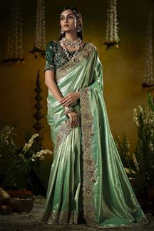 Picture of  Dazzling Silk Designer Saree for Mehendi, Wedding, and Reception