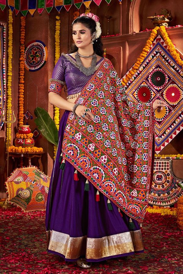 Picture of  Surreal Pure Silk and Jacquard Weaving Silk Designer Navratri Lehenga Choli for Garba Dance and Festival Celebrations