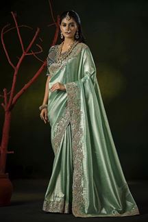 Picture of  Royal Silk Designer Saree for Mehendi, Wedding and Reception