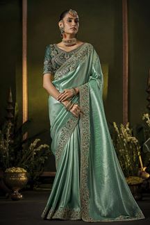 Picture of  Divine Silk Designer Saree for Mehendi, Wedding and Reception