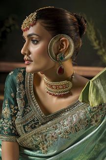 Picture of  Divine Silk Designer Saree for Mehendi, Wedding and Reception