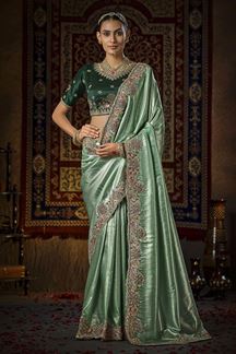 Picture of  Delightful Silk Designer Saree for Mehendi, Wedding, and Reception