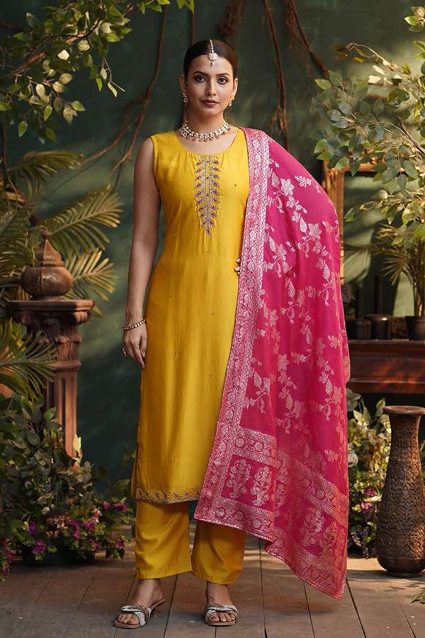 Picture of Dazzling Designer Straight Cut Suit for Haldi, Festivals, and Sangeet