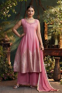 Picture of  Flawless Pink Silk Designer Anarkali Suit for Festivals, Sangeet, and Parties