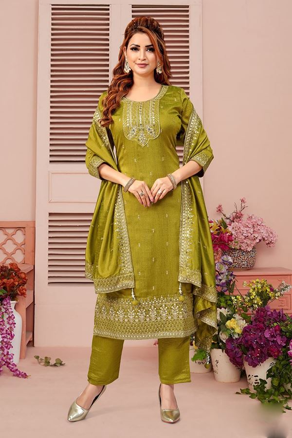 Picture of  Breathtaking Designer Straight Cut Suit for Mehendi, Sangeet, and Parties