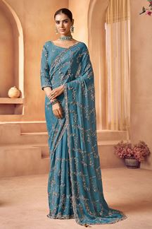 Picture of  Glamorous Tissue Silk Designer Saree for Engagement, Sangeet, and Parties
