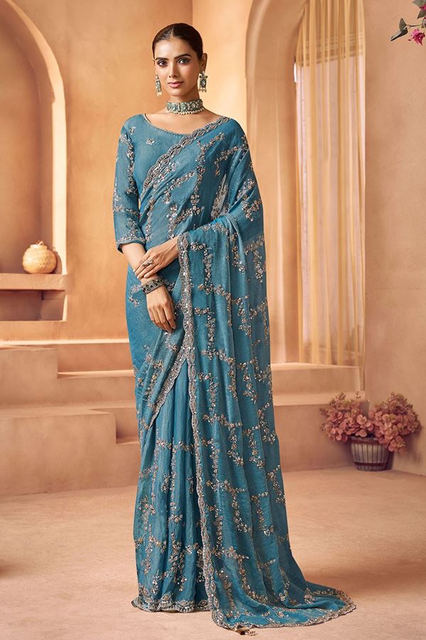 Picture of  Glamorous Tissue Silk Designer Saree for Engagement, Sangeet, and Parties