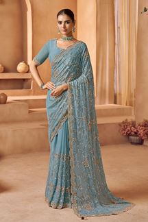 Picture of  Exquisite Tissue Silk Designer Saree for Engagement, Sangeet, and Parties