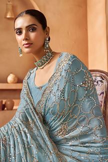 Picture of  Exquisite Tissue Silk Designer Saree for Engagement, Sangeet, and Parties