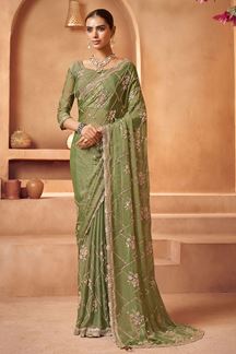 Picture of  Beautiful Tissue Silk Designer Saree for Engagement, Mehendi, and Parties