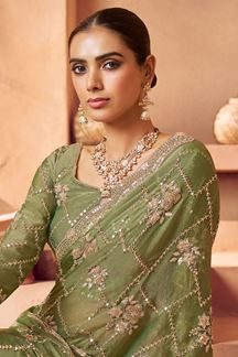 Picture of  Beautiful Tissue Silk Designer Saree for Engagement, Mehendi, and Parties