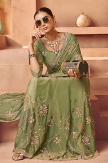 Picture of  Beautiful Tissue Silk Designer Saree for Engagement, Mehendi, and Parties