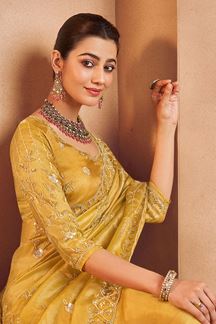Picture of  Magnificent Tissue Silk Designer Saree for Engagement, Haldi, and Parties