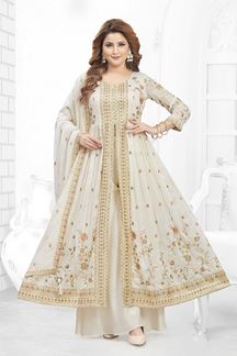 Picture of  Flawless Muslin Silk Designer Anarkali Suit for Festivals, Sangeet, and Parties
