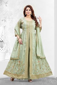 Picture of  Attractive Muslin Silk Designer Anarkali Suit for Festivals, Sangeet, and Parties