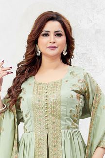 Picture of  Attractive Muslin Silk Designer Anarkali Suit for Festivals, Sangeet, and Parties